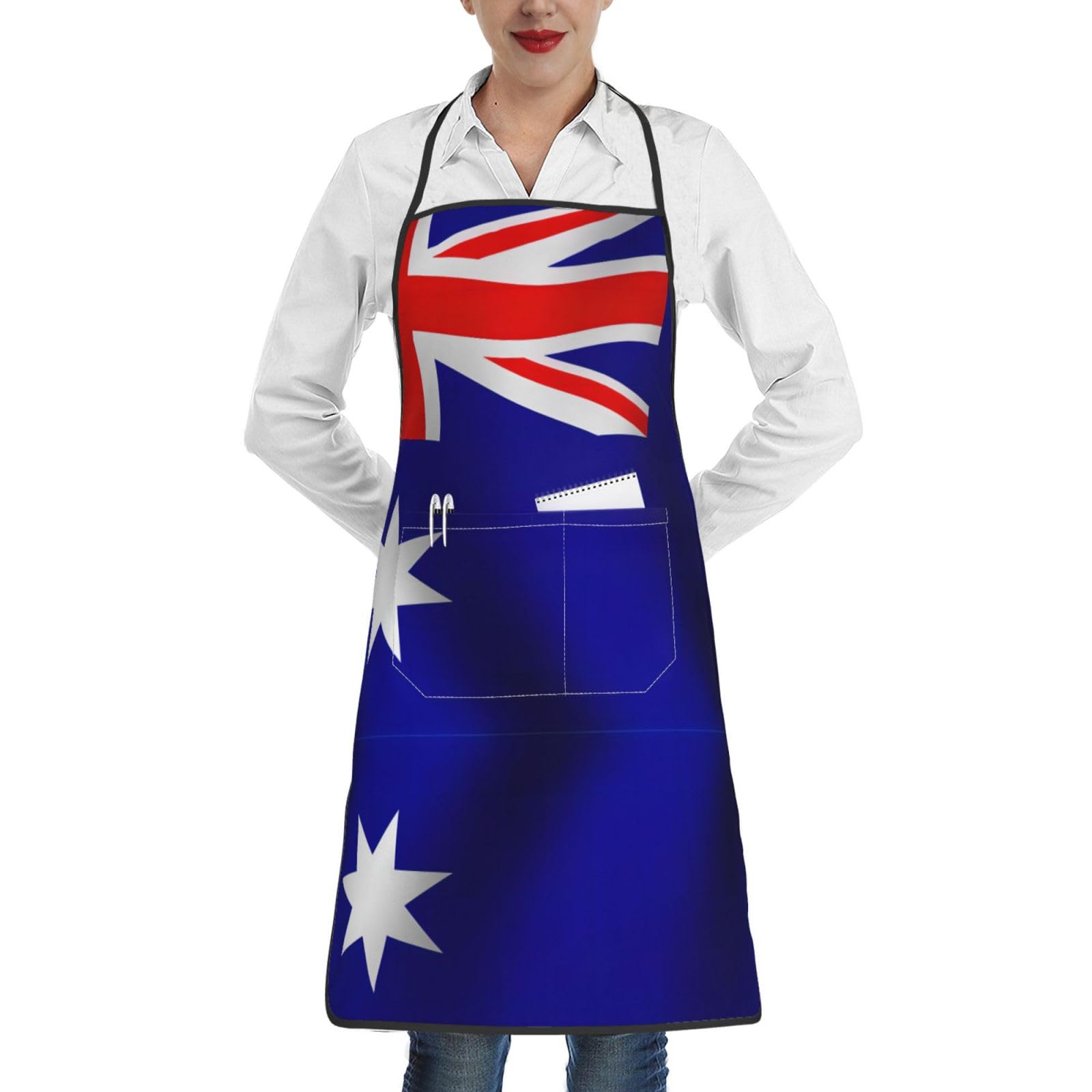 XTYGETY Australian Flag Print Apron With Pocket Cooking Kitchen Aprons For Women Men Chef,Server Bib Apron Baking Bbq