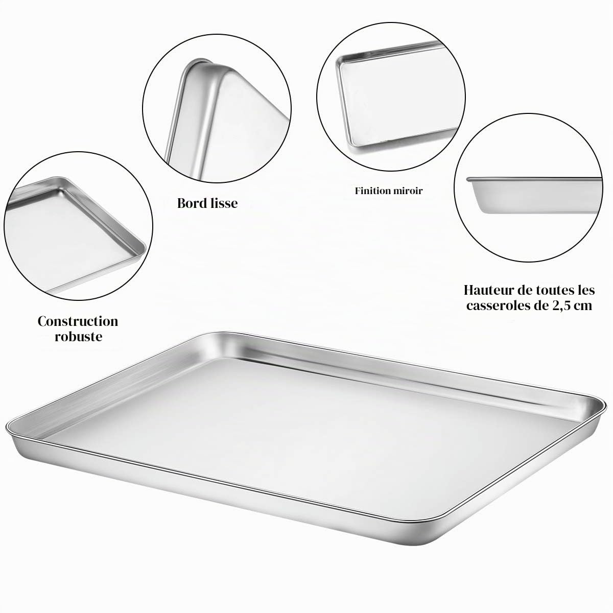 Wildone Lot de 2 plaques de cuisson en acier inoxydable - Dimensions : 45,7 x 33 x 2,5 cm - Non toxiques et résistantes - Finition miroir - Antirouille et facile à nettoyer