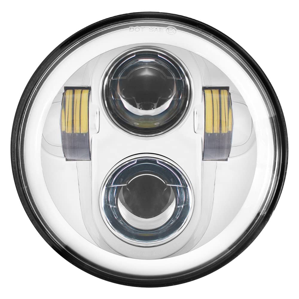 5.75 Inch LED Halomaker™ Headlight - Daymaker Replacement Compatible with Harley Davidson Dyna Sportster Softail - Chrome