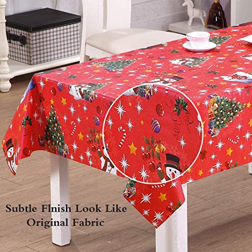 Waysle Holiday Tablecloth Rectangle 54x78 Inch - Plastic Red Snowman Decorations - Christmas Table Cloth, Easy to Wipe