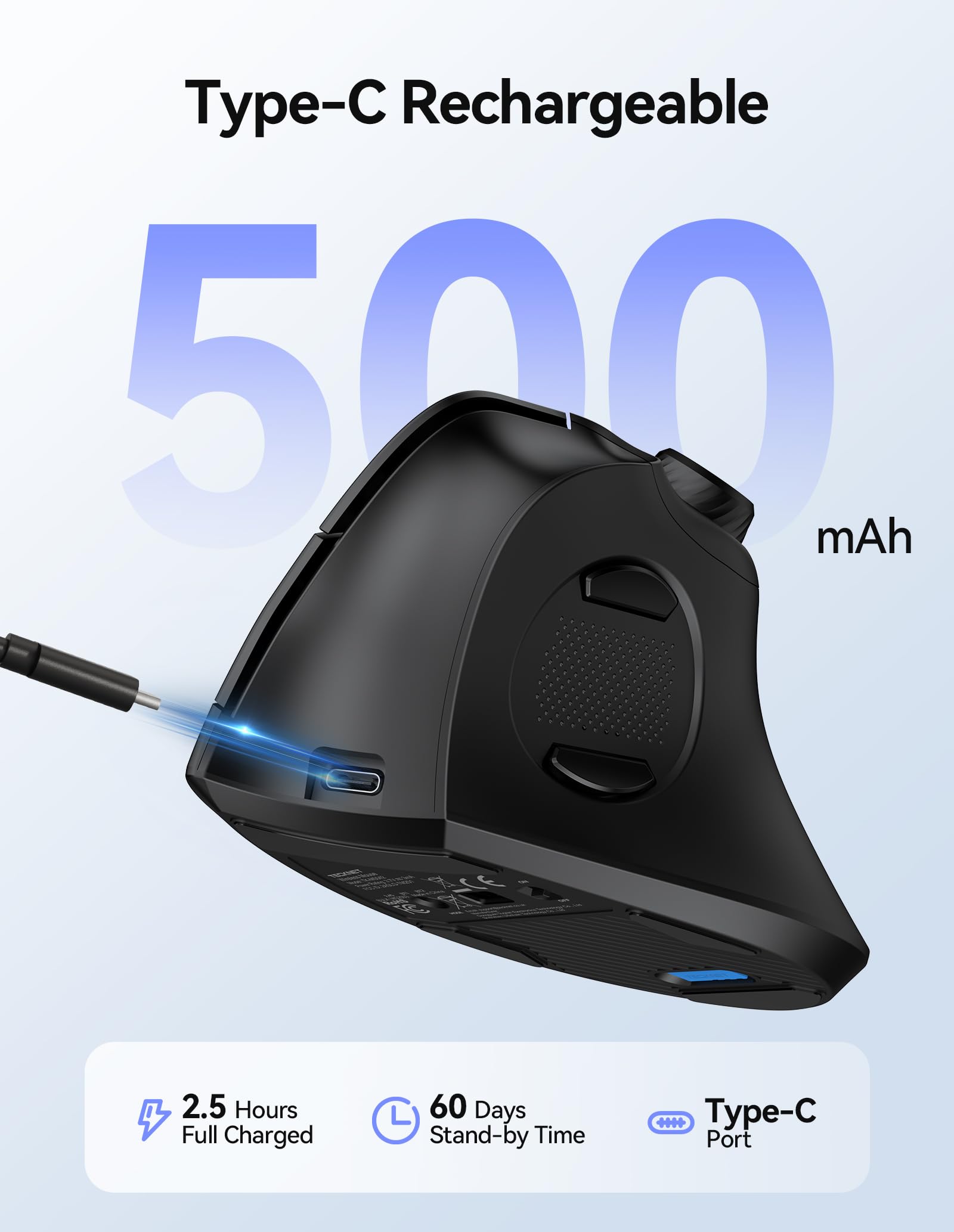 Ratón ergonómico, mouse inalámbrico recargable Bluetooth (BT 5.0/5.0+2.4G), mouse vertical con perilla de volumen, clics silenciosos, ratones inalámbricos 6 DPI ajustables con receptor USB A 4