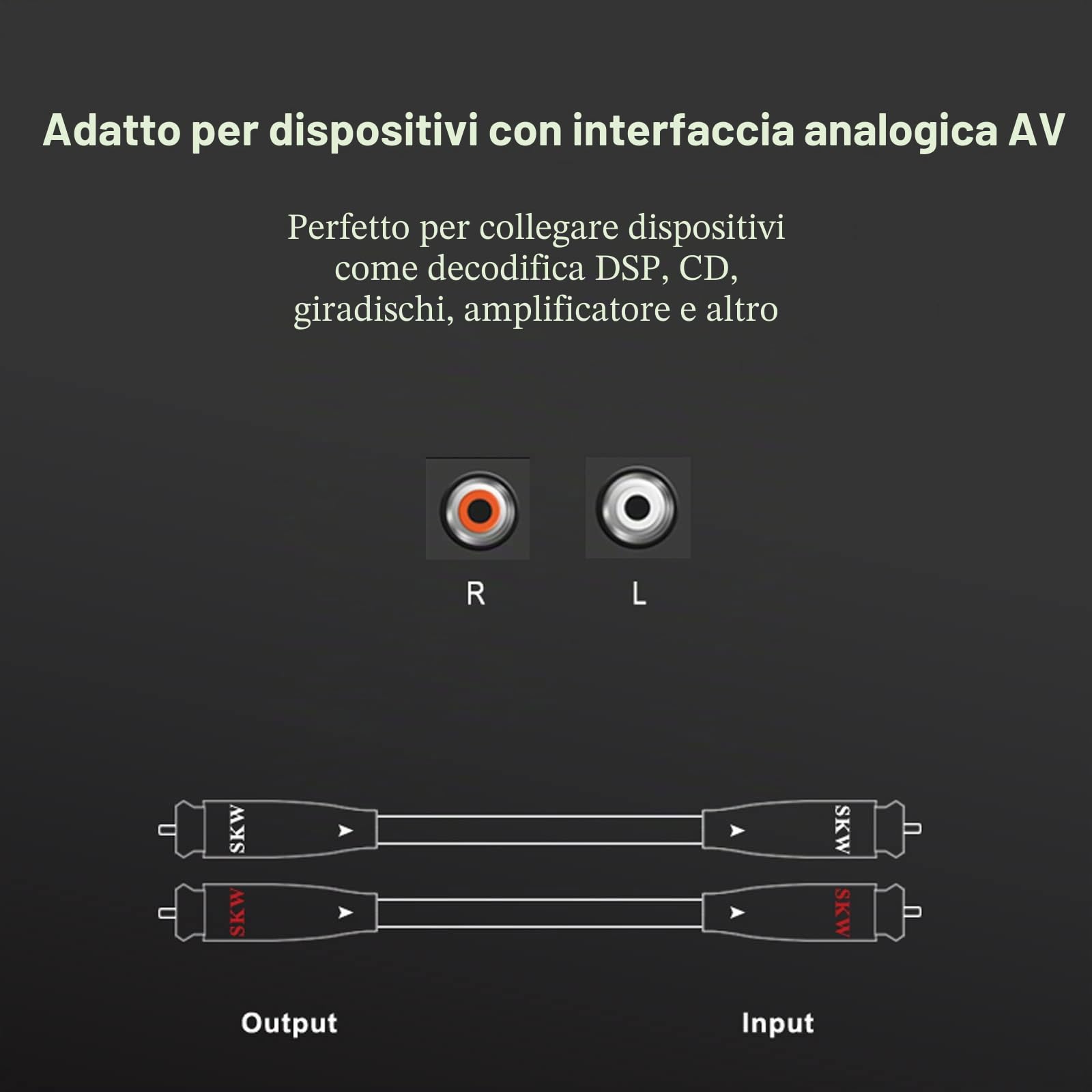SKW Flagship serie Cavo audio RCA, rame ad alta purezza con placcatura d'argento da 2RCA a 2RCA con diametro esterno di 10 mm Cavo RCA compatibile per CD, amplificatore, decoder - 1M