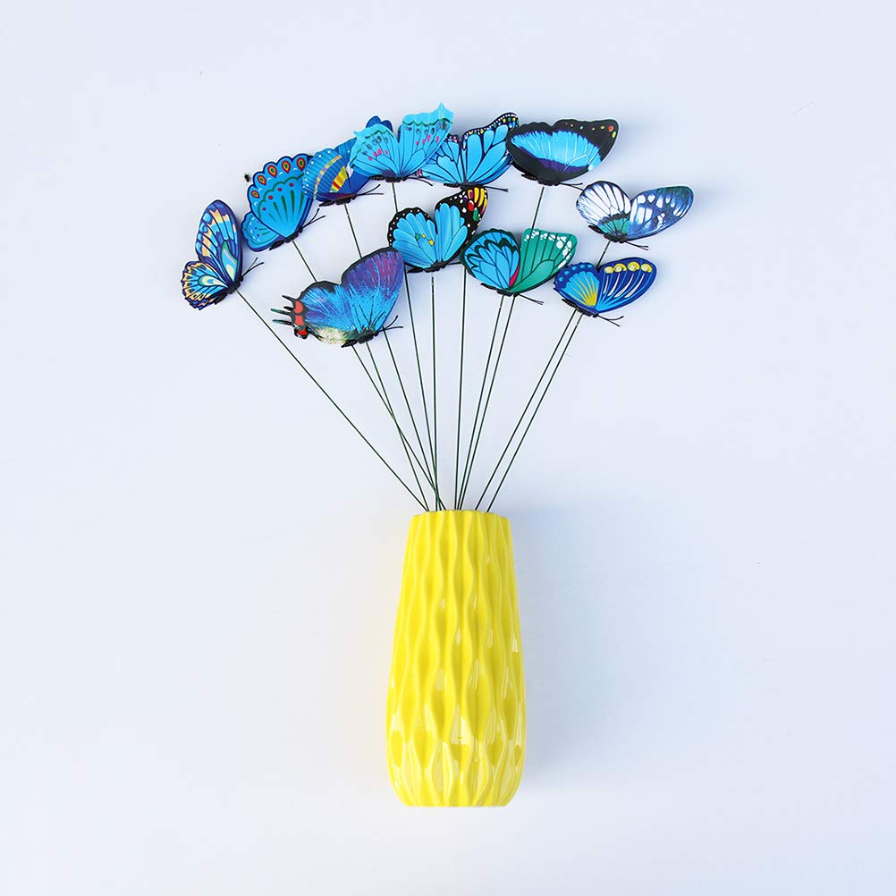 Toyvian Butterfly Stakes Sticks Outdoor Garden Yard Flower Pot Ornaments Party Supplies 24 Pieces (Blue)