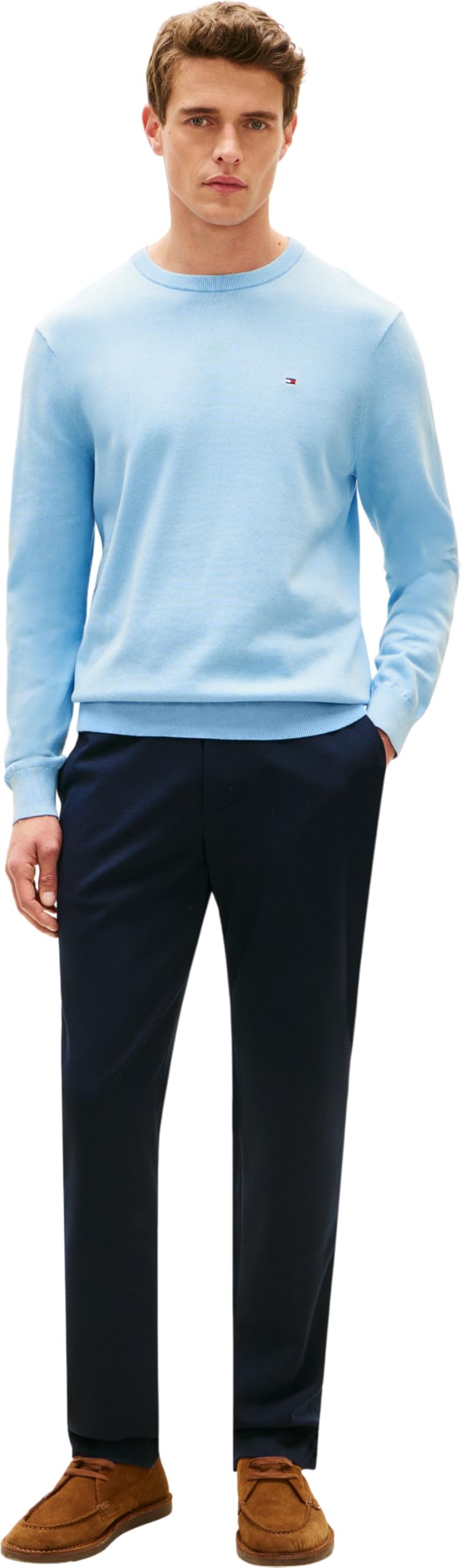Tommy Hilfiger Maglione da Uomo Essential SSNL Cotton Crew Neck MW0MW39999, Blu, XL, Blu (Well Water), XL