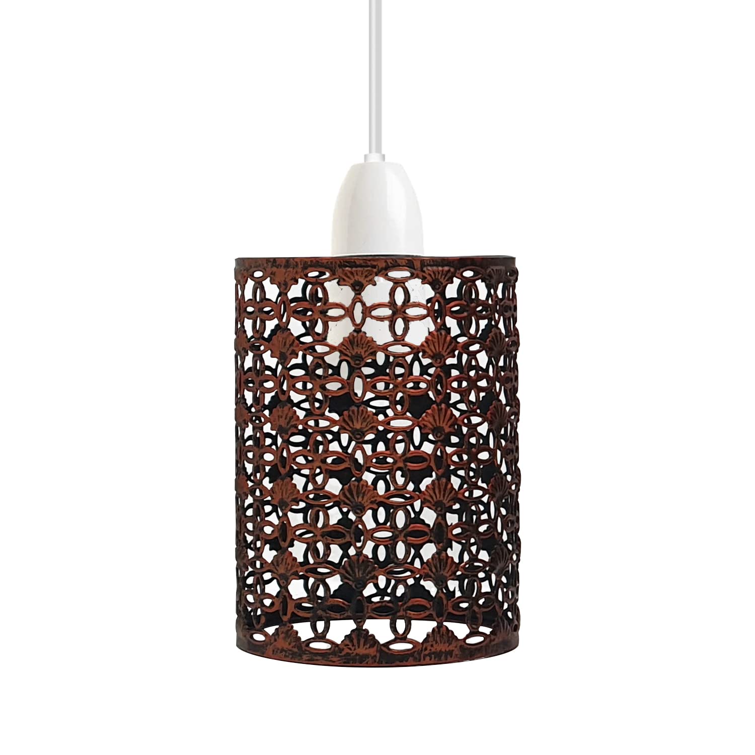 LEDSone Easy Fit Wire Cage Open Style Pendant Light Shade Metal Cage Drum Lampshade Ceiling Pendant Lamp with Free Reducer Plate (Style 1 Rustic Red Pack 1) โ image 1