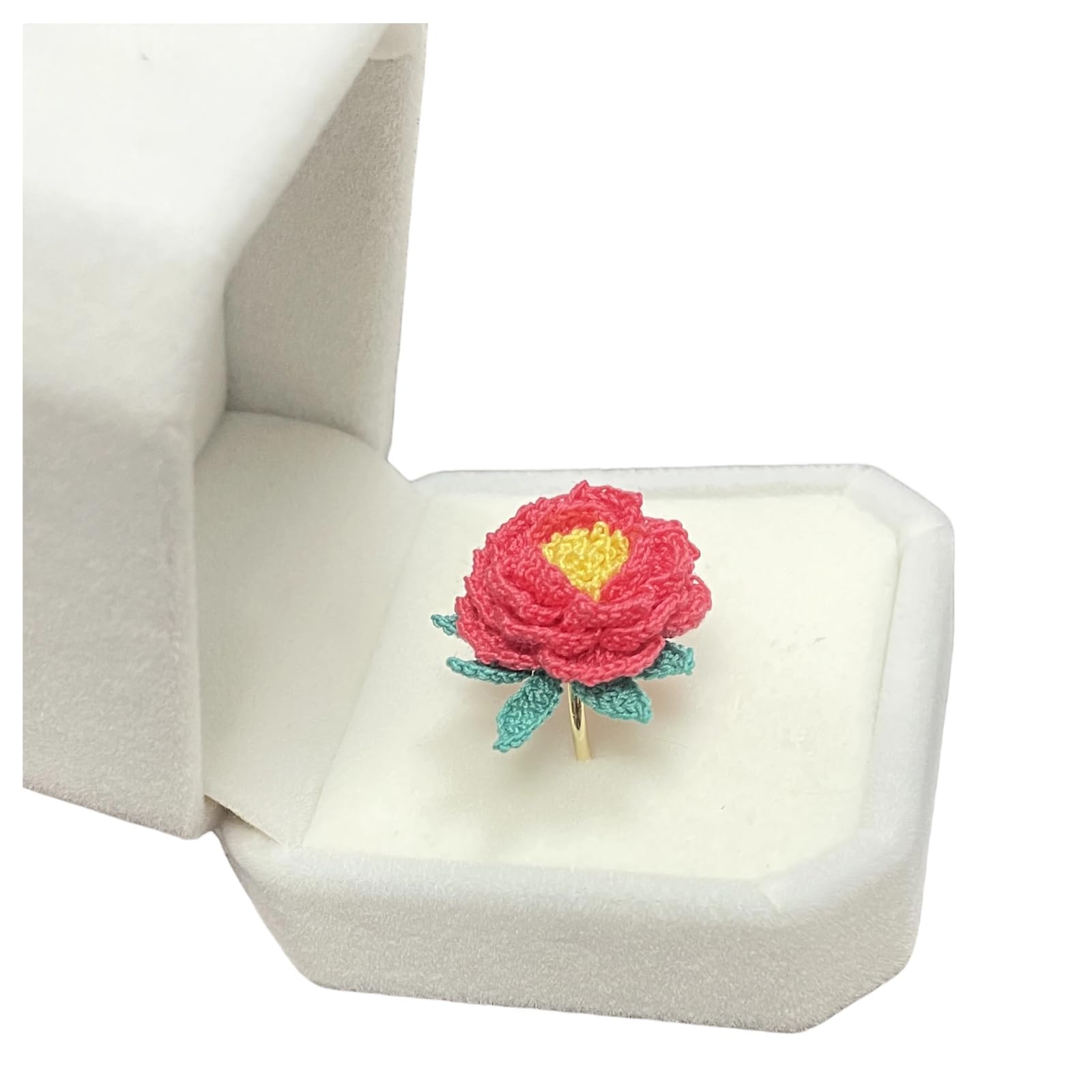 Zestify Exquisite Handmade Crocheted Rose Ring - Adjustable Lightweight Bohemian Floral Accessory (Red Rose)