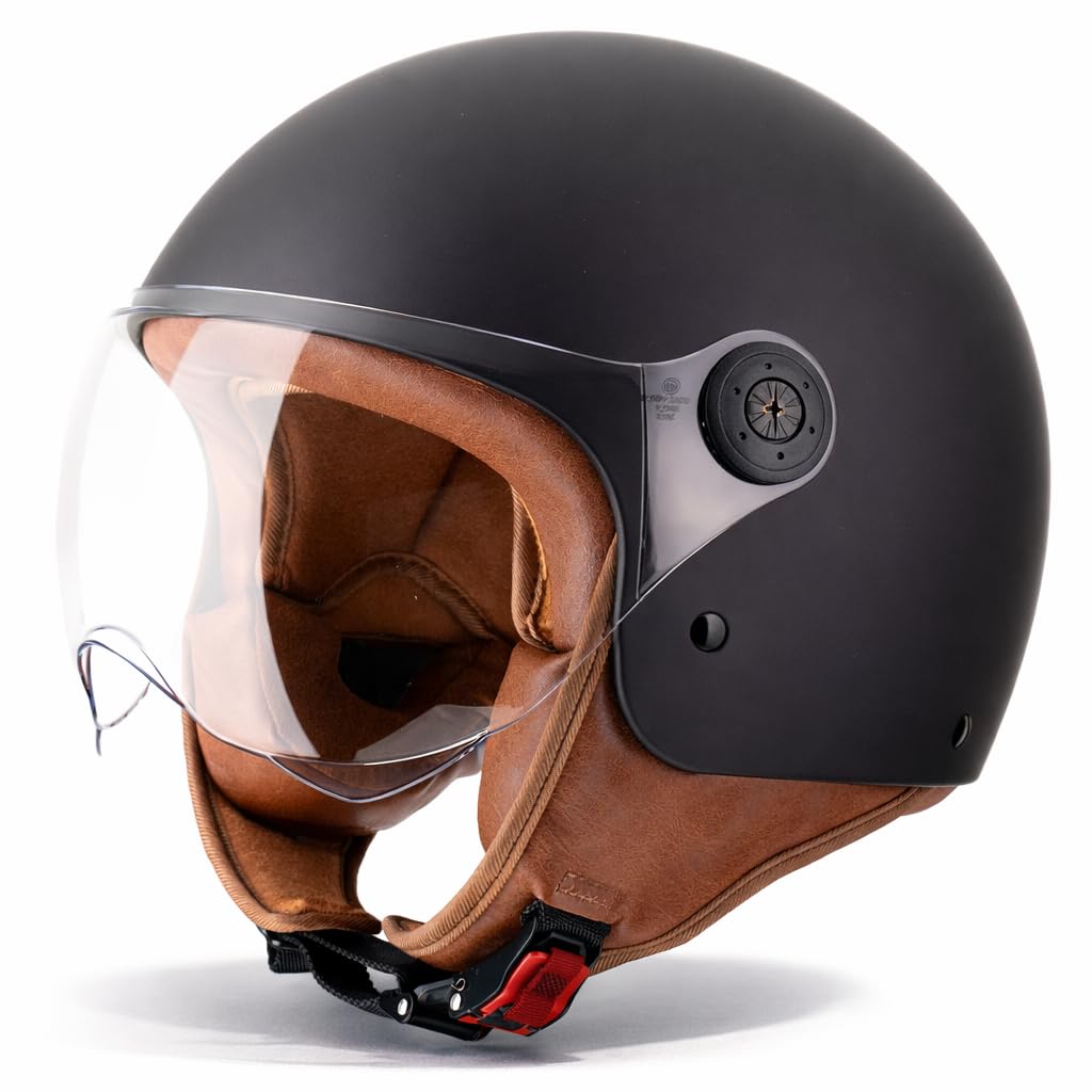 VINZ Duoro Elite Roller Helm Jet Helm Mopedhelm Herren und Damen | in Gr. XS-XXL | Jethelm mit Visier | ECE 22.06 Zertifiziert | Motorradhelm | Erhältlich Matt Schwarz