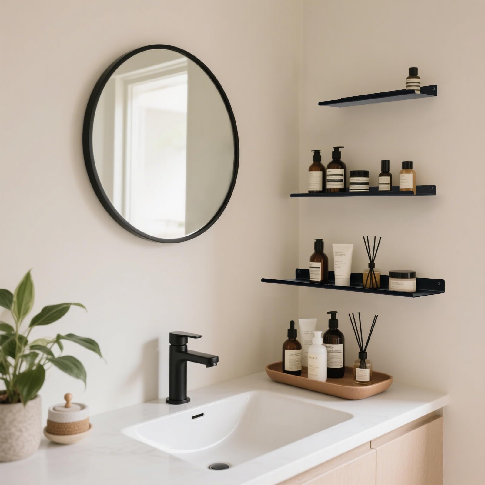 Uten Etagere Murale en Métal, Lot de 3 Étagère Murale Flottante, pour Salon, Cuisine, Salle de Bain,Chambre, Noir