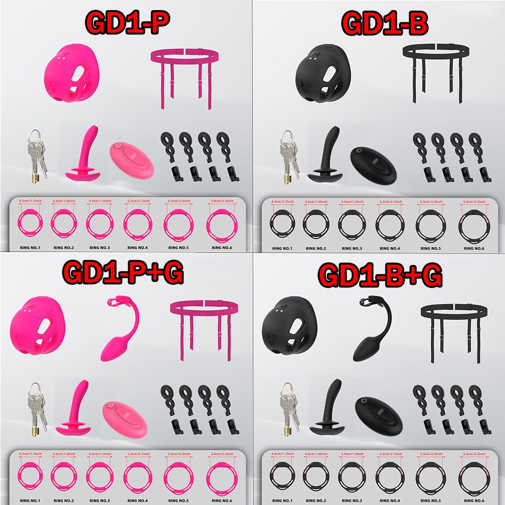 Peniskäfig für Männer mit Vibrator, Silikon Chastity Cage Set mit 6 Cockring & Harnkatheter, SM Extrem Bondage Keuschheitskäfig 10 Vibrationsmodi, Abstinenz Keuschheitsgürtel Sextoy Herren（GD1-B+G）