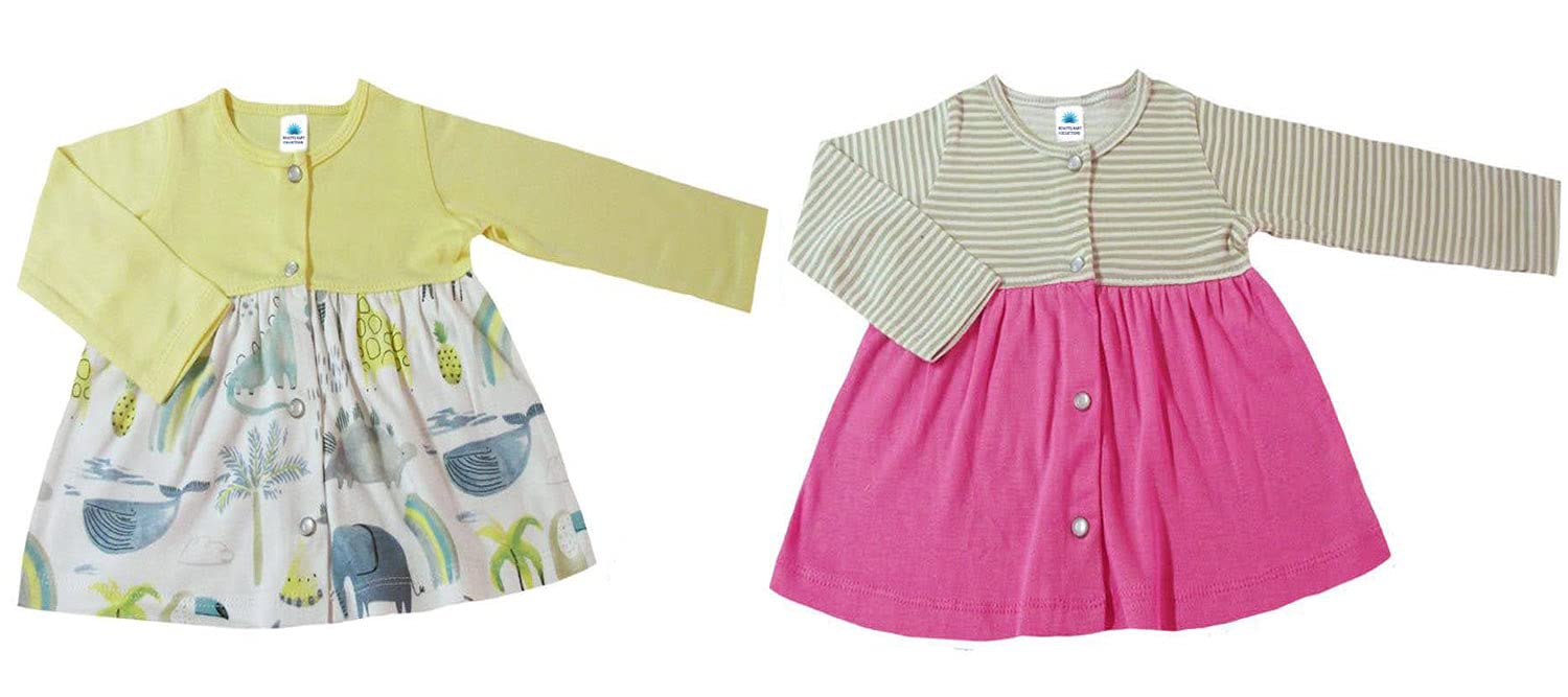 Beautiq Baby Collections Baby Girls Knee Length Full Sleeves Frocks 0 to 3 Months Combo Pack of 2 (Whale Pink)