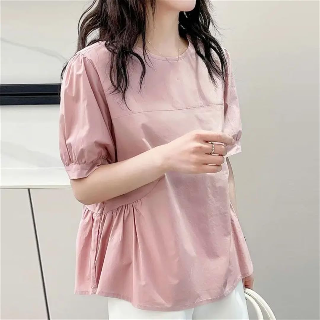 Camicia estiva da donna a maniche corte a maniche corte alla moda tinta unita
