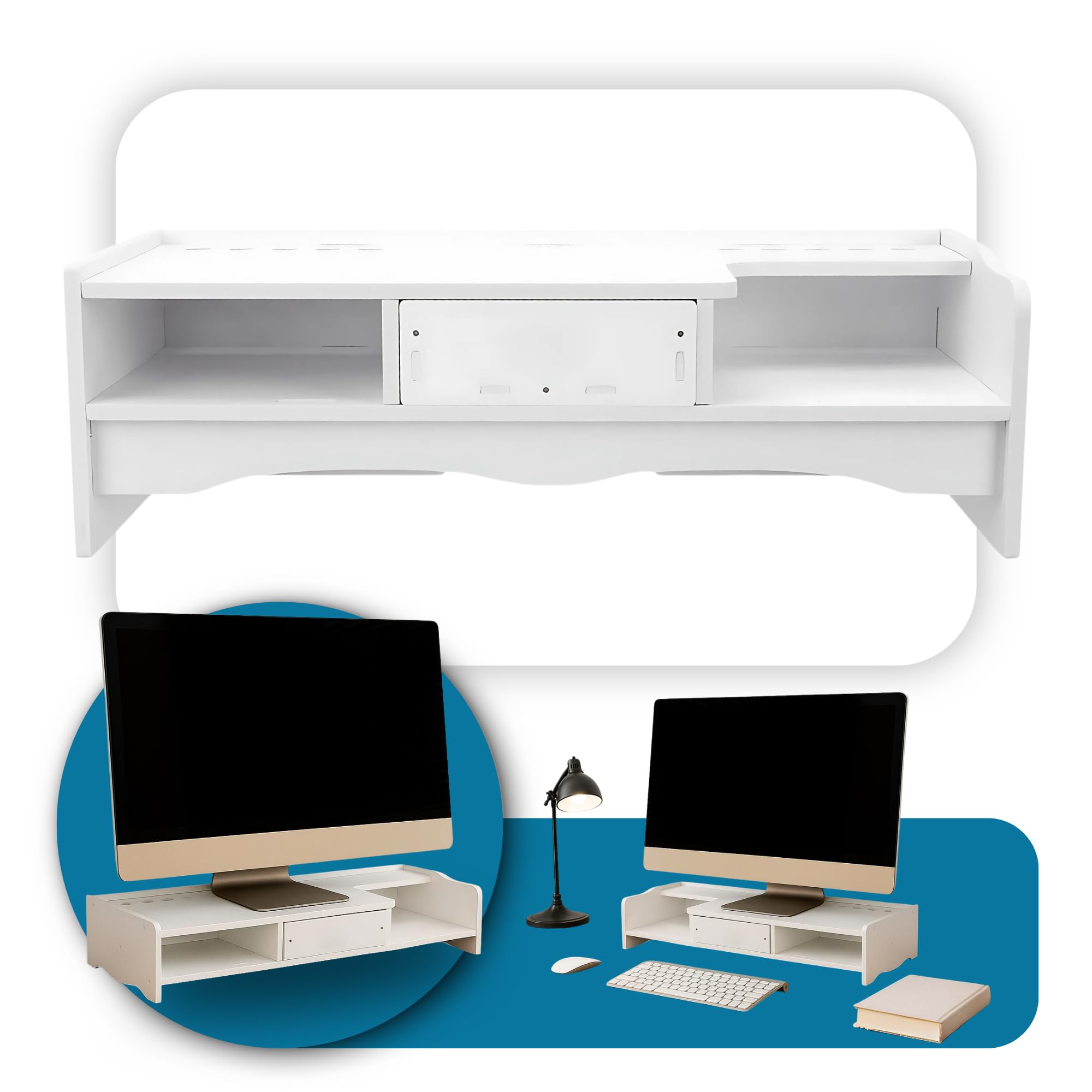 Mesa Monitor Suporte Para Notebook De MDF Stand Desk Base Home Organizador Office Setup (Com Gaveta)