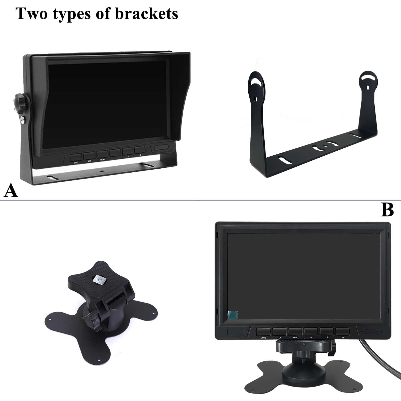 AHD 1080P Fahrzeug LKW Rückfahrkamera mit 17.8 cm 2-Split Monitor | 2 x wasserdichte IR-Nachtsicht-Rückfahrkamera, 15 m Kabel, 12 V-24 V, robuster Sattelauflieger, Wohnmobile, LKW