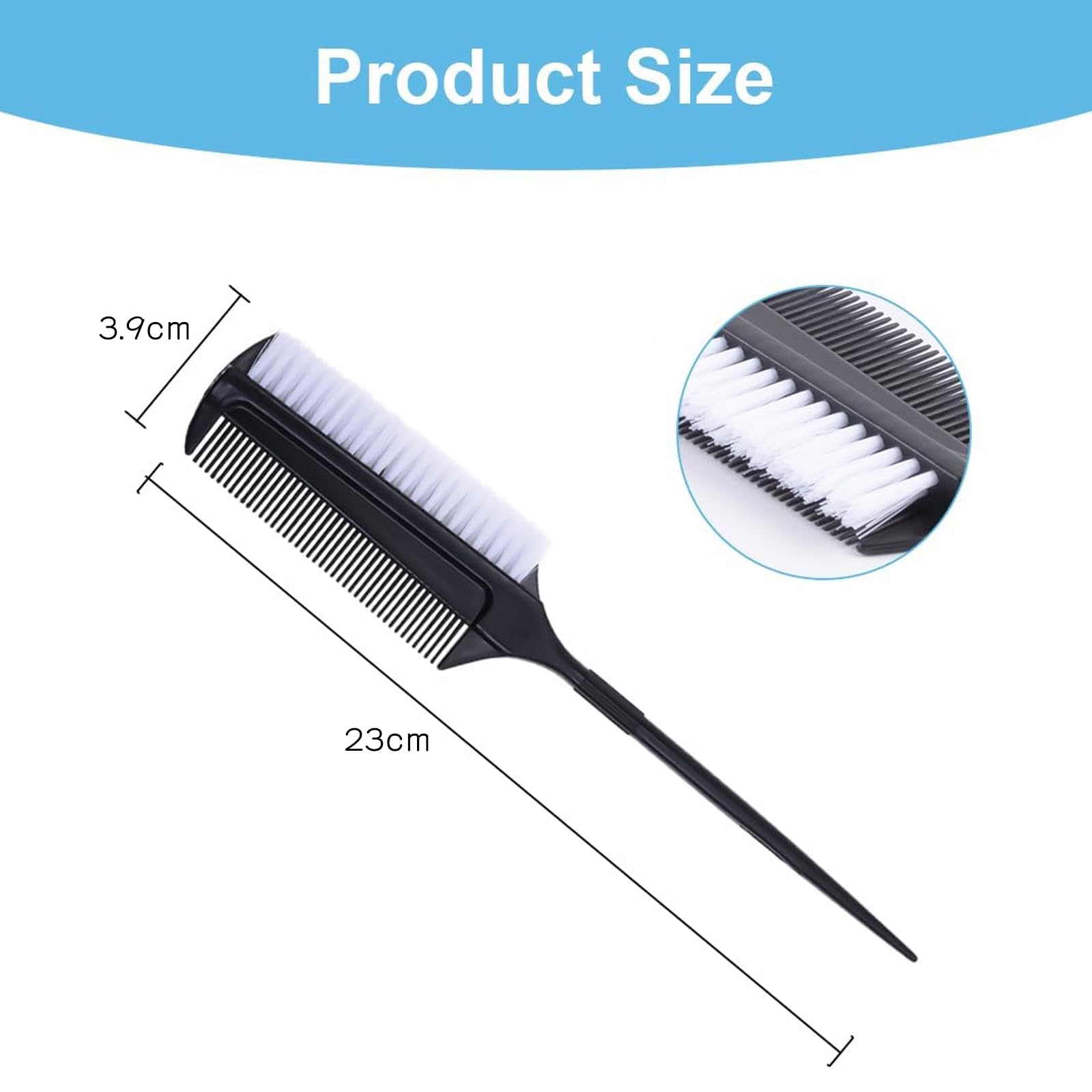 Glättungsbürste Für Pferdeschwänze, Multifunktionaler Haarkamm, Doppelseitiger Kantenkamm, Ergonomischer Haarfärbekamm, Professionelle Haarfärbewerkzeuge (Schwarz Und Grau)