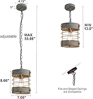 Vista 5 de Lámpara colgante de granja, lámpara de araña ajustable de metal y madera, iluminación colgante rústica para isla de cocina, dormitorio, comedor
