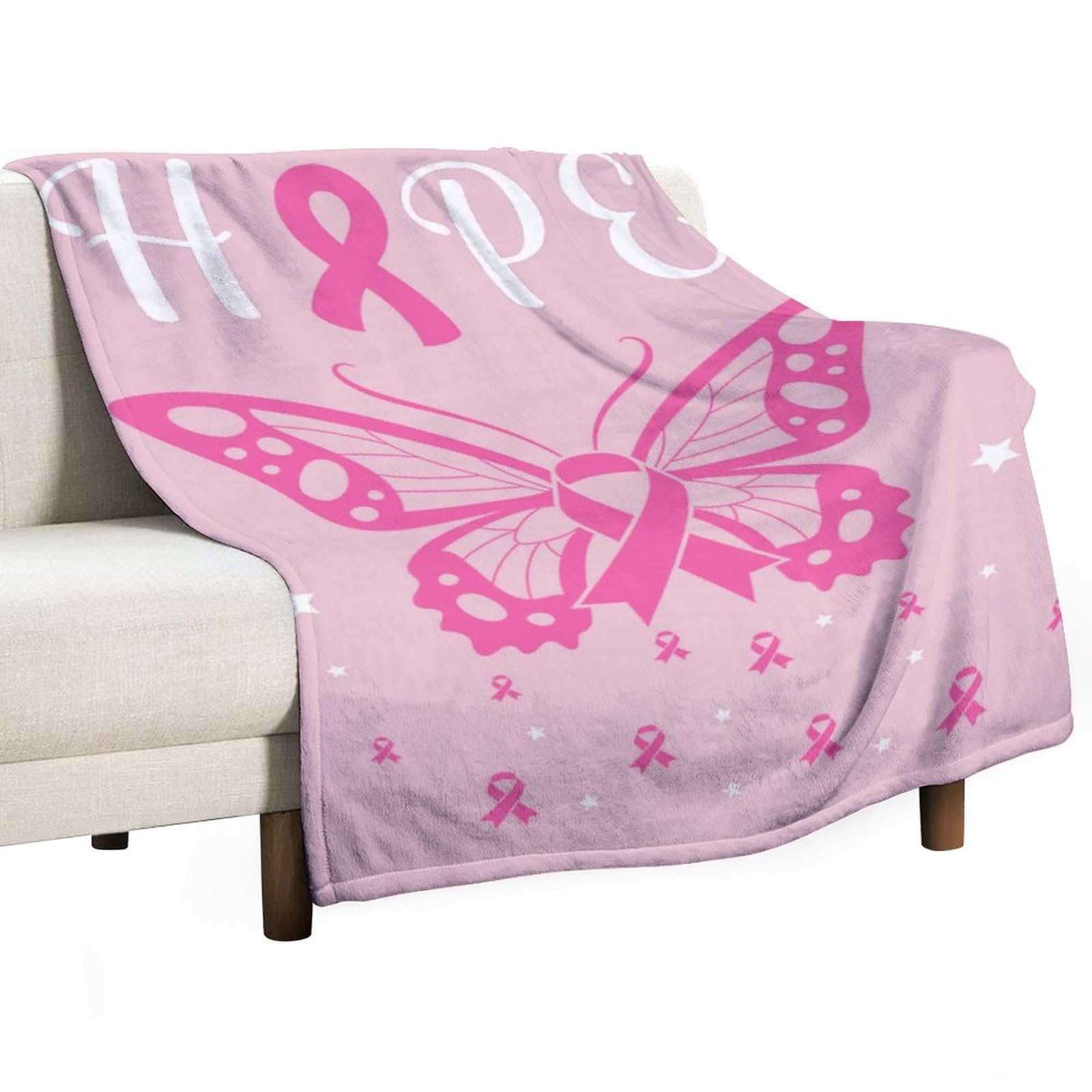 Couverture cancer du sein ruban rose et cœurs en peluche douce Hope