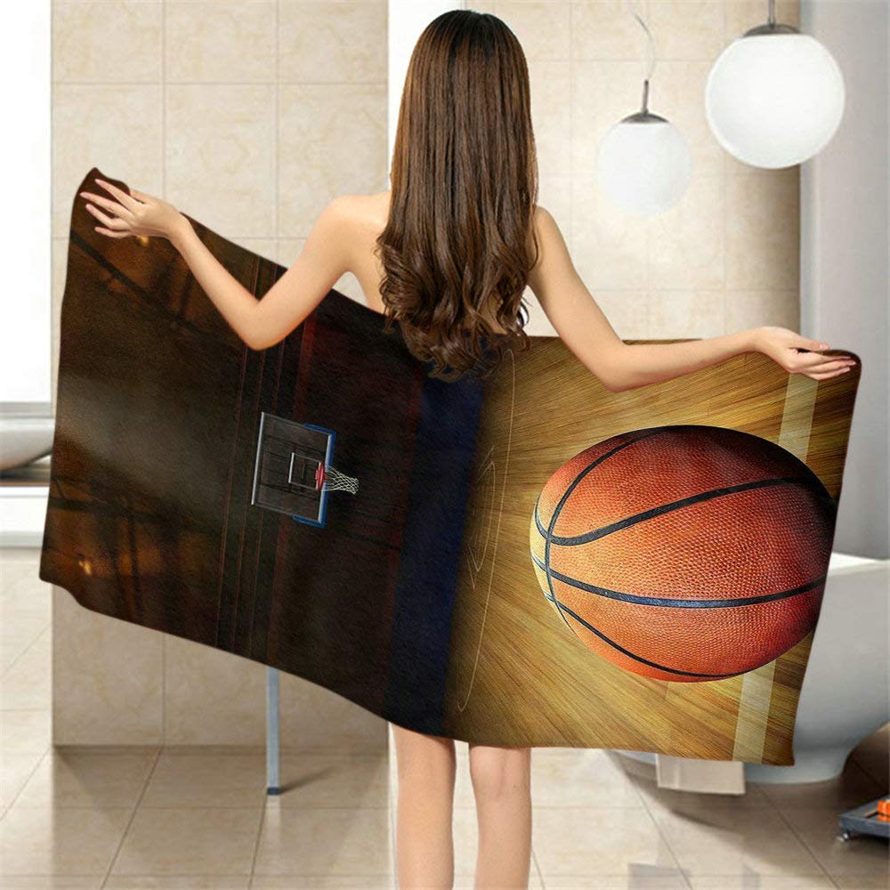 Moslion Comfy Bath Towels Vintage Basketball Court Pattern Soft Bathing/Beach/Camping Towel for Women Men Girls Boys Large Size 64x32 Inches
