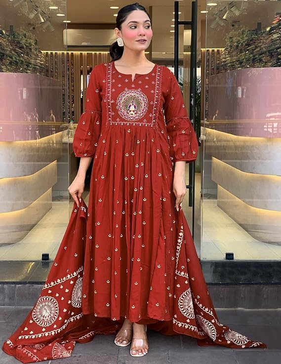 Image of KLOSIA Women Rayon Printed Anarkali Kurta Set with Dupatta
