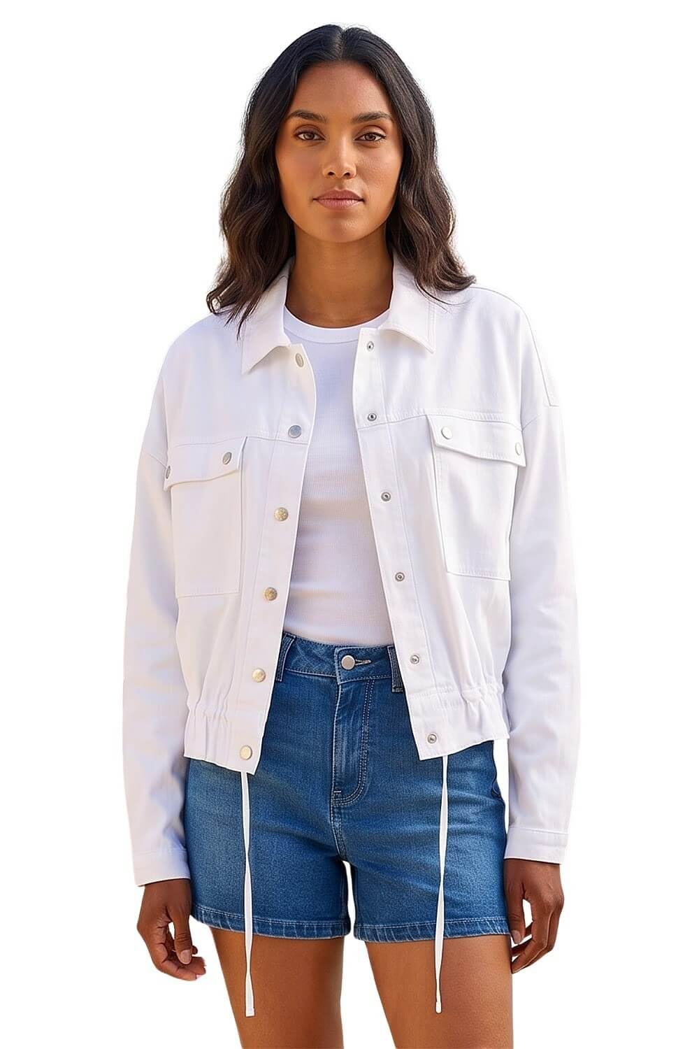 Roman Originals Women's White Utility Collared Pocket Jacket For Uk - Everyday Holiday Spring Summer Collared Neckline Comfy Soft Evening Vacation Work Party - Size 18