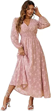 Simplee Women Boho Floral Maxi Dress Flowy Casual V Neck Short Sleeve Wedding Guest Holiday Beach Long Dress