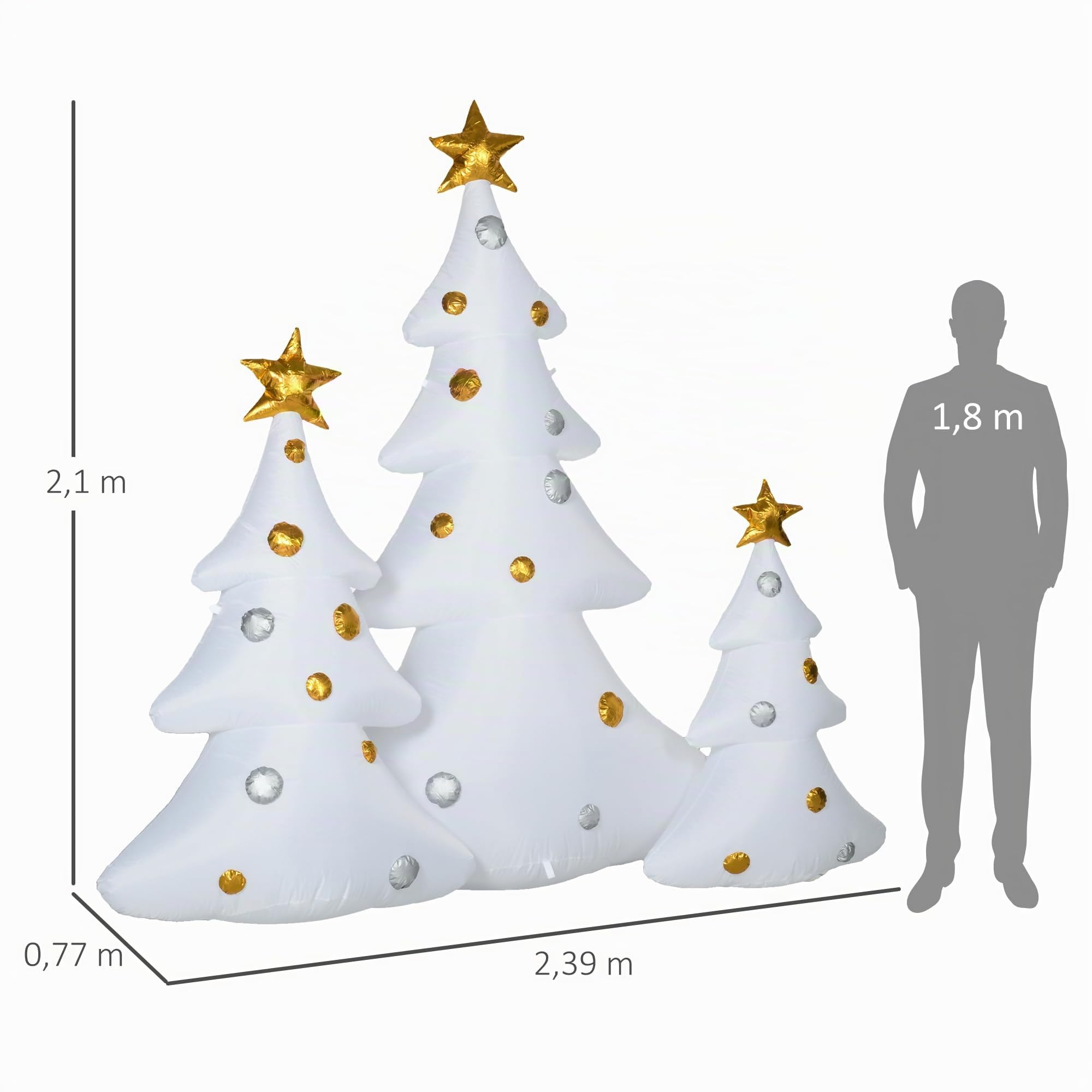 HOMCOM 210cm Aufblasbarer Weihnachtsbaum mit LED-Lichtern 3er Set | Aufblasbare Weihnachtsdeko, Weihnachtsdekoration, Dekoration für Außenbereich, Weihnachten, Hof, Garten, Rasen
