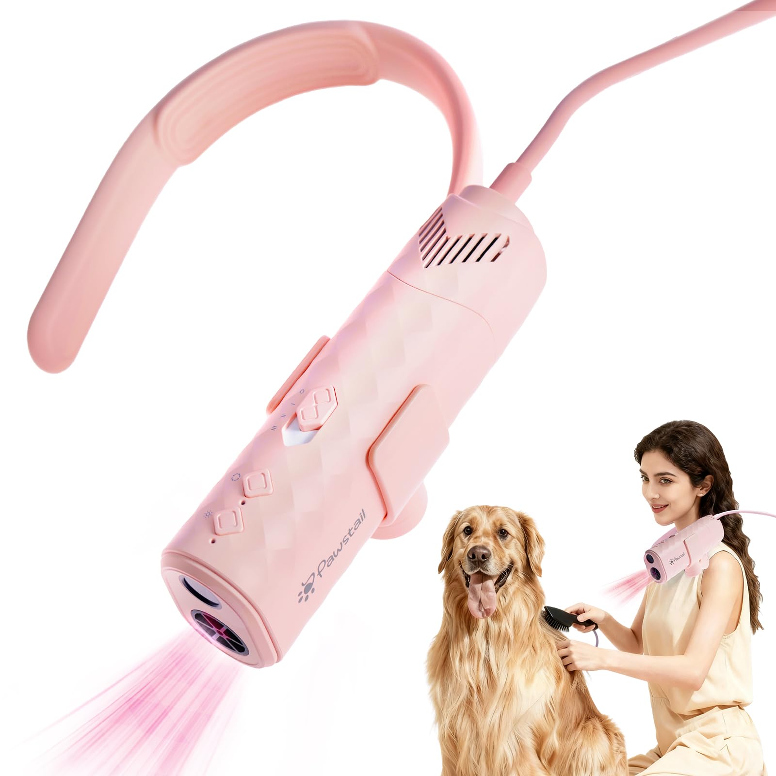 Dog Dryer for Pet Grooming,Pet Neck-Hanging Hair Dryer,Alternating Hot and Cold Airflow.Handheld &amp; Hands-Free.Low-Noise, Ultra-Lightweight.High Wind Speeds.Adjustable Heat &amp; Speed