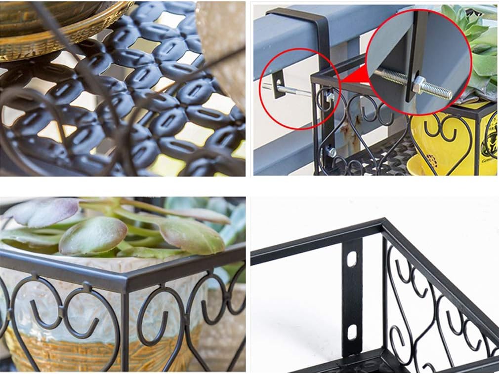 Flower Stand Iron Art Hanging Flower Pot Holder Balcony Railing Garden Fence Indoor Plant Stand Rack Multi-Purpose Storage Rack,Black
