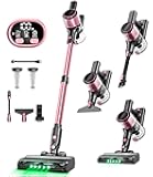Cordless Vacuum Cleaner, 8 in 1 Powerful Suction Lightweight Vacuum Cleaner for Home, LED Display, 3 Suction Modes, 45Mins Detachable Battery Vacuum for Hard Floor Carpet Pet Hair, Pink