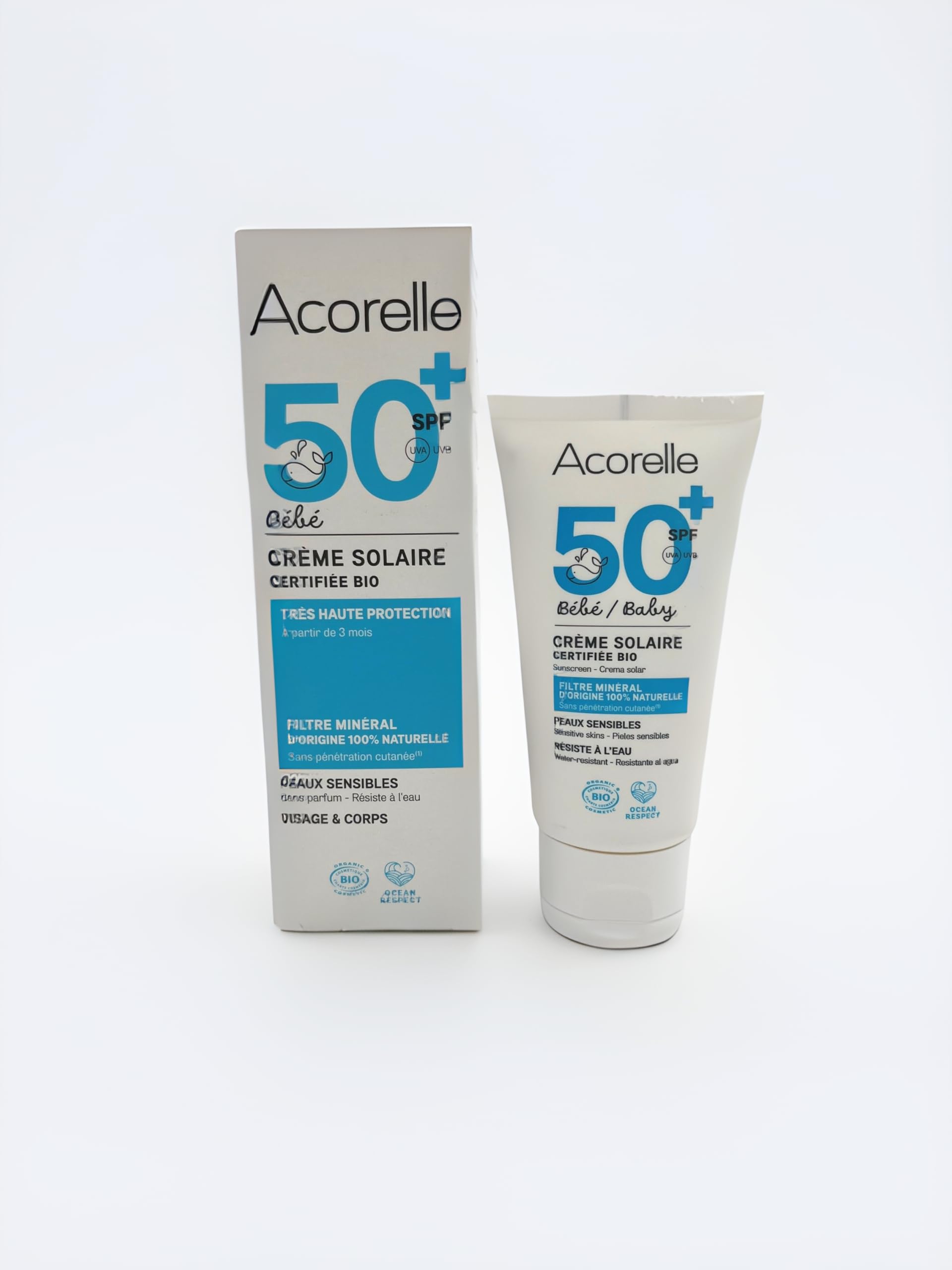 ACORELLE - Crema Solar Bebés SPF50+,​50ml, Ecológica Certificada, Hipoalergénica, Fácil de Aplicar
