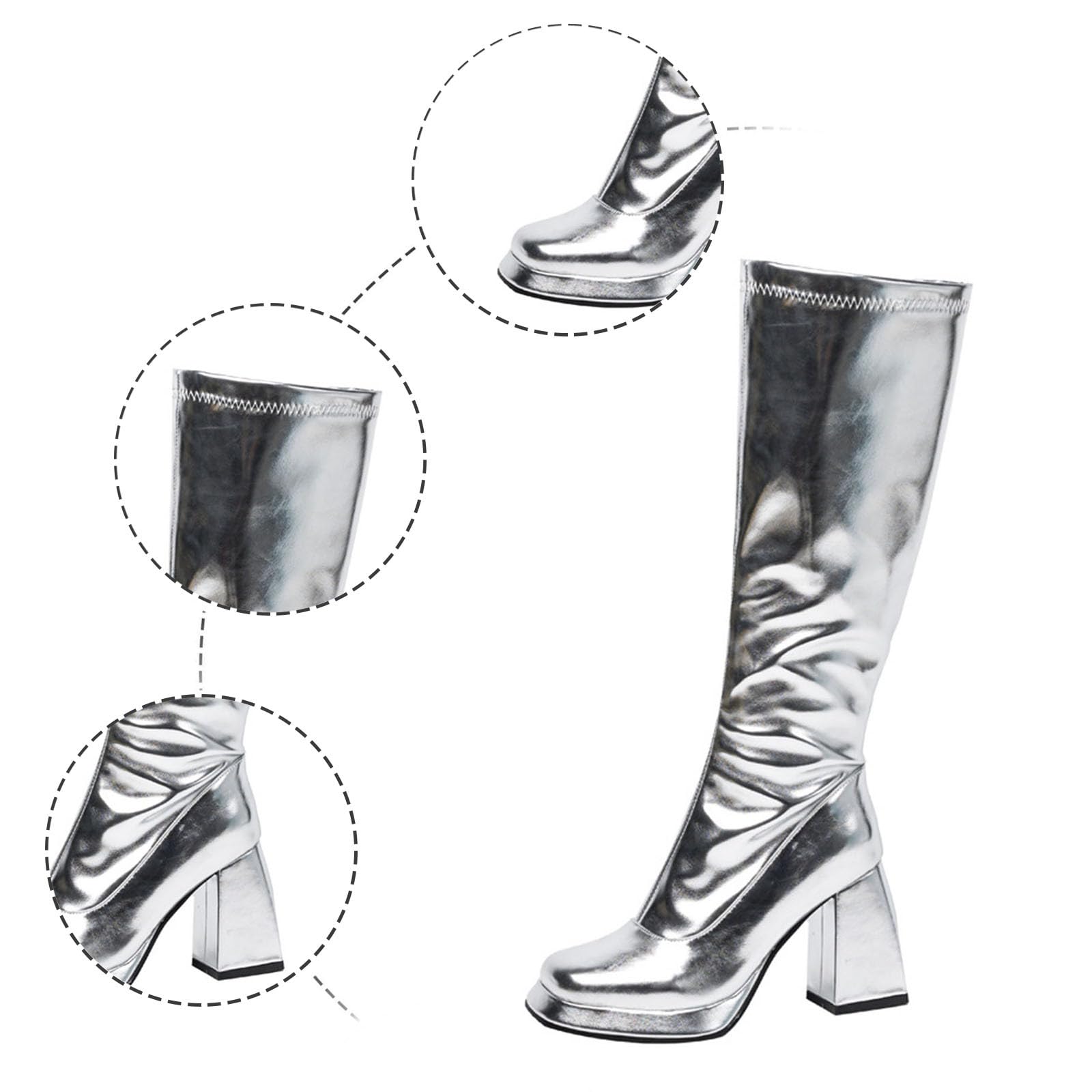 Bottes de Pluie Femme Cuir Verni Métallique Deguisement Disco Femme Couvre-chaussures Chaussures Mode et Sport pour Femmes Confort Chic Et Confortable Botte Equitation