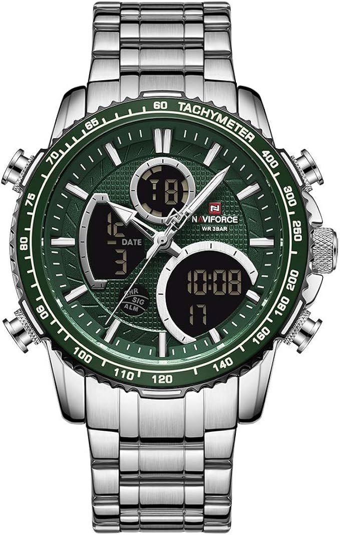 NAVIFORCE Digital Watch Men Luxury Stainless Steel Analog Quartz Waterproof  Watches Fashion Business Chronograph Military Multifunctional Wristwatch :  Amazon.co.uk: Watches