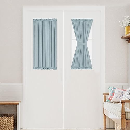 Turquoize Elegant Linen - Cortinas de lino para puerta francesa, paneles de cortina de filtrado de luz, bolsillo para barra, panel de lino para