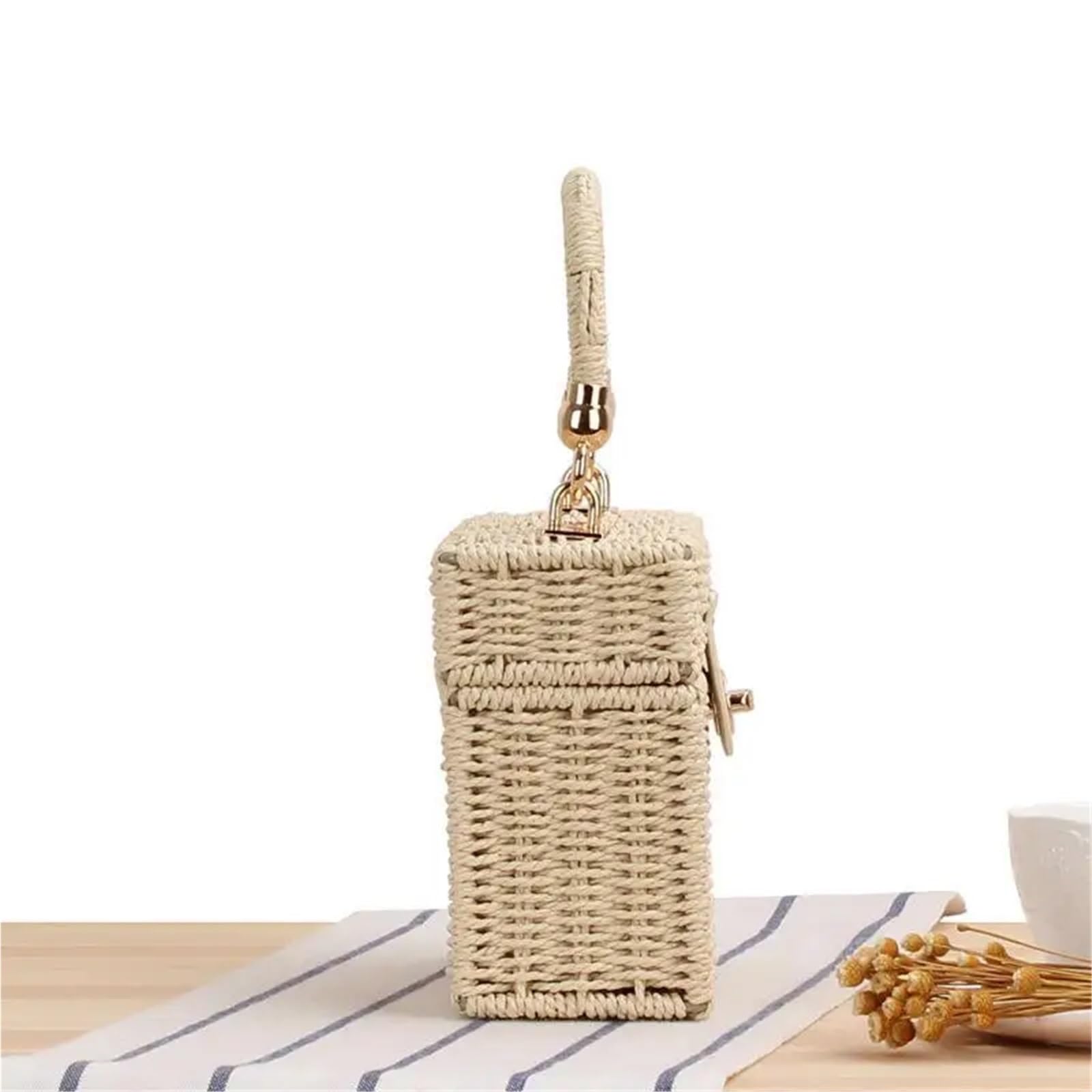 Bolso Bandolera de Doble Uso, Informal, Tejido, de Paja, for Playa(Beige)