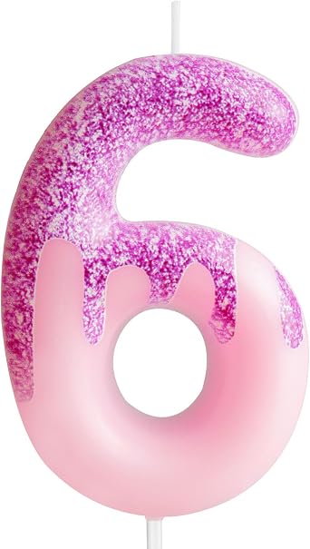 Zi Lan Pink 6th Birthday Candles Purple Pink Number 6 Candle Cake Topper Decorations for Girls Birthday Party Wedding Anniversary Celebration Supplies, ZFS-06