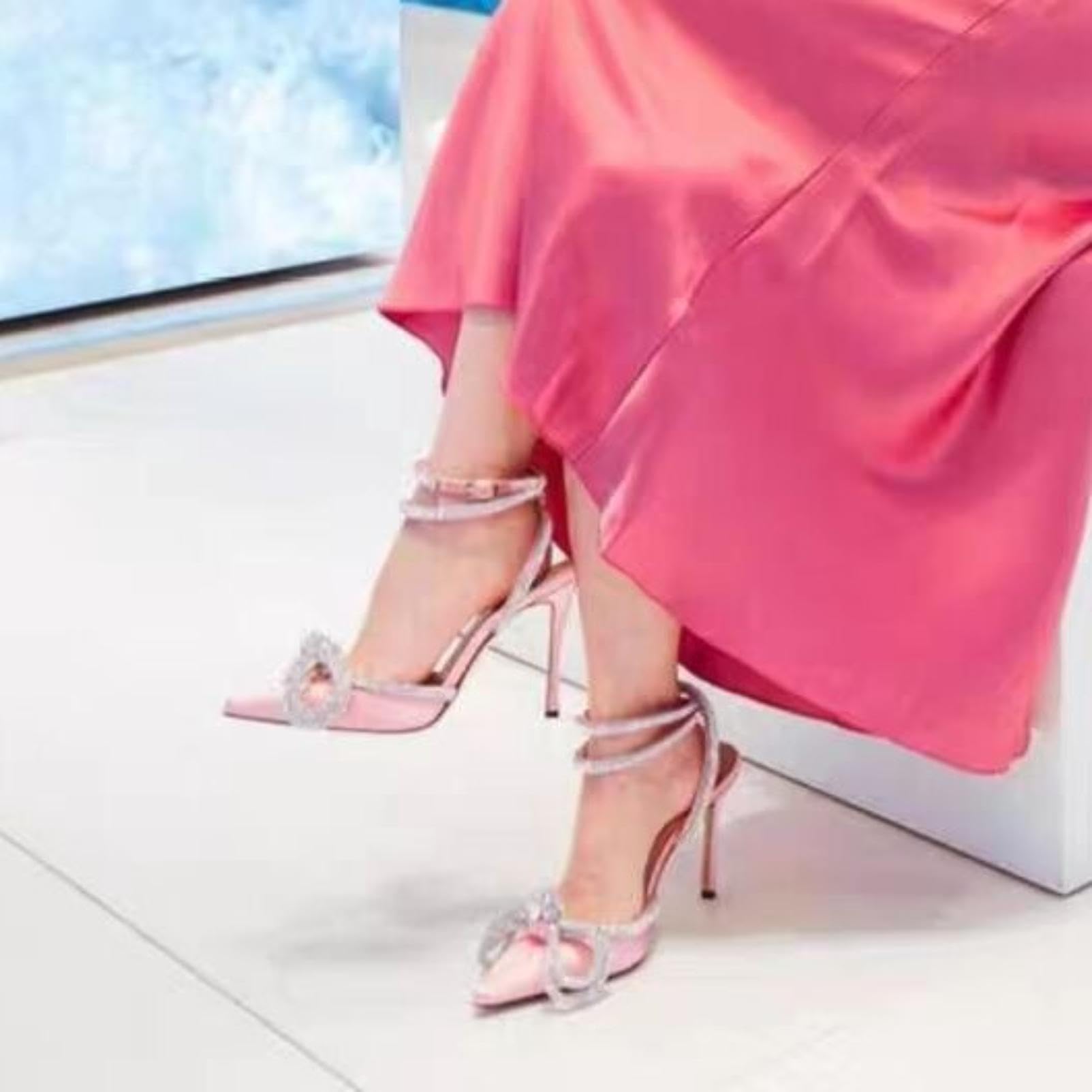 Genérico Zapatos De Tacón De Mujer con Tiras En Cruz Y Adornos De Pedrería