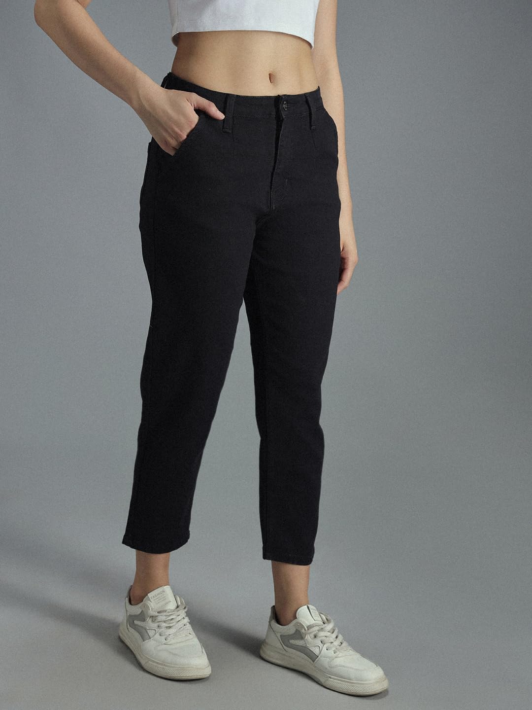 HIGH Star damskie czarne dżinsy Mom Fit Stretch
