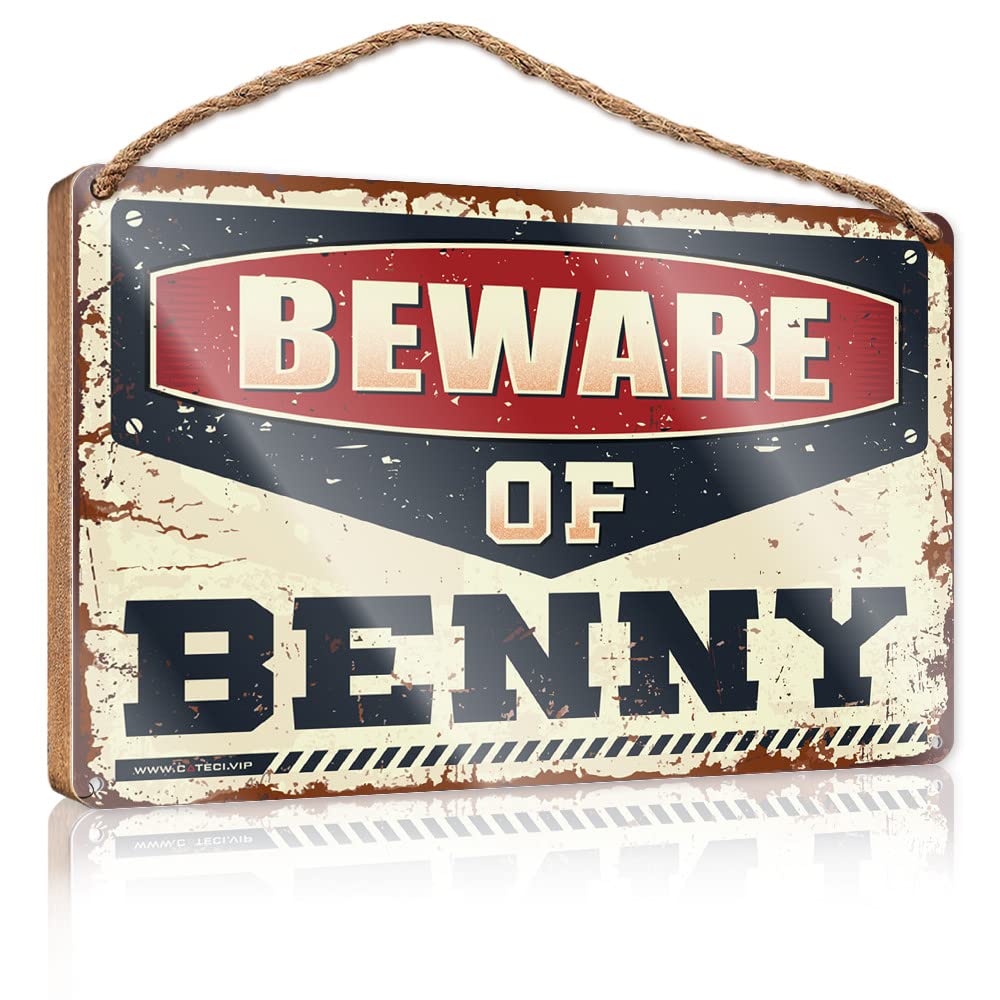 FZFN Holiday Porch Sign Beware Of Benny Wooden Sign House Decor Clearance Funny Office Signs(15X28CM)
