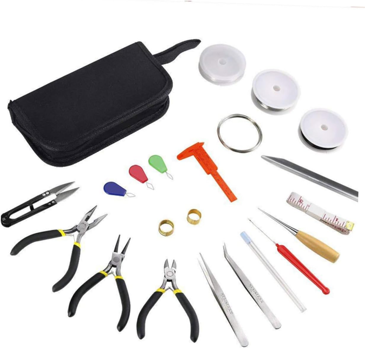 COHEALI 27pcs Jewelry Making Kit Wire Pliers Tweezers Scissors Beads for Bracelet Necklace Earring DIY Wire Wrapping