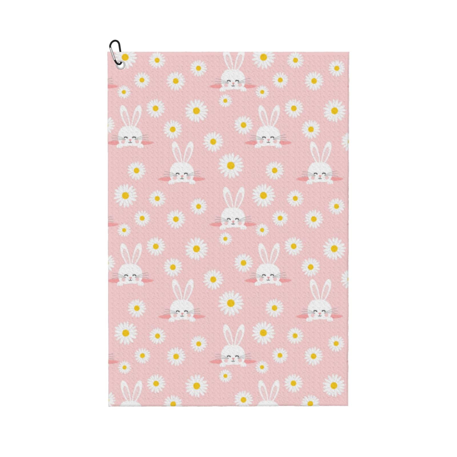 AOOEDM Rabbit Sunflower Print Golf Towel with Carabiner Clip Absorbent Microfiber Golf Towel for Cleaning Golf Ball Club Putter Iron for Golf Bag Trolly Belt Loop 16" X 24"