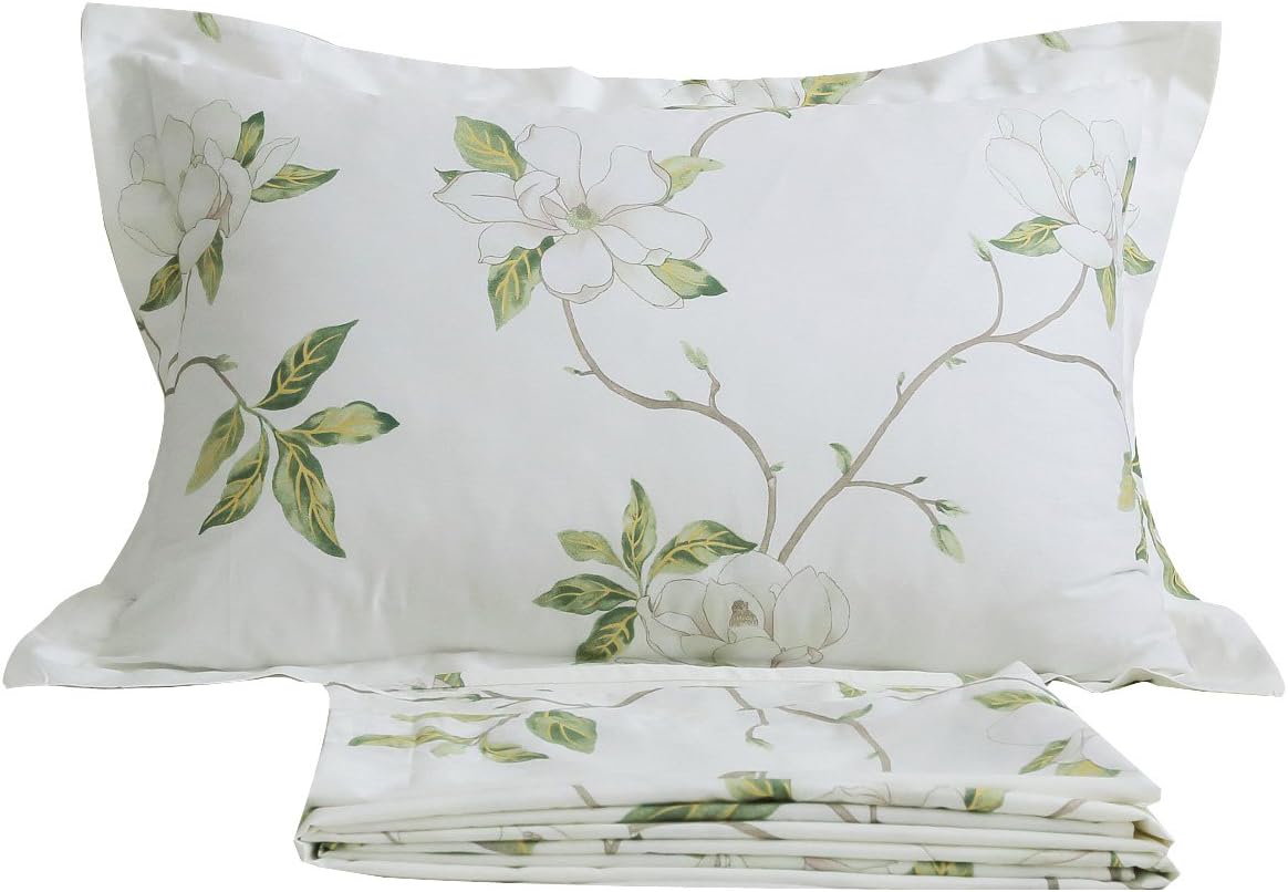 FADFAY Floral 4 Piece Bed Sheet Set 100% Cotton Deep Pocket (Queen, Rainkissed Leaves)OEKO-TEX STANDARD 100