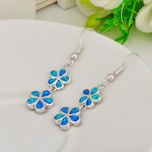 Vista 5 de Aretes hipoalergénicos chapados en oro blanco, ovalados y con forma de flor con ópalo y circonia, regalo de joyería de CiNily