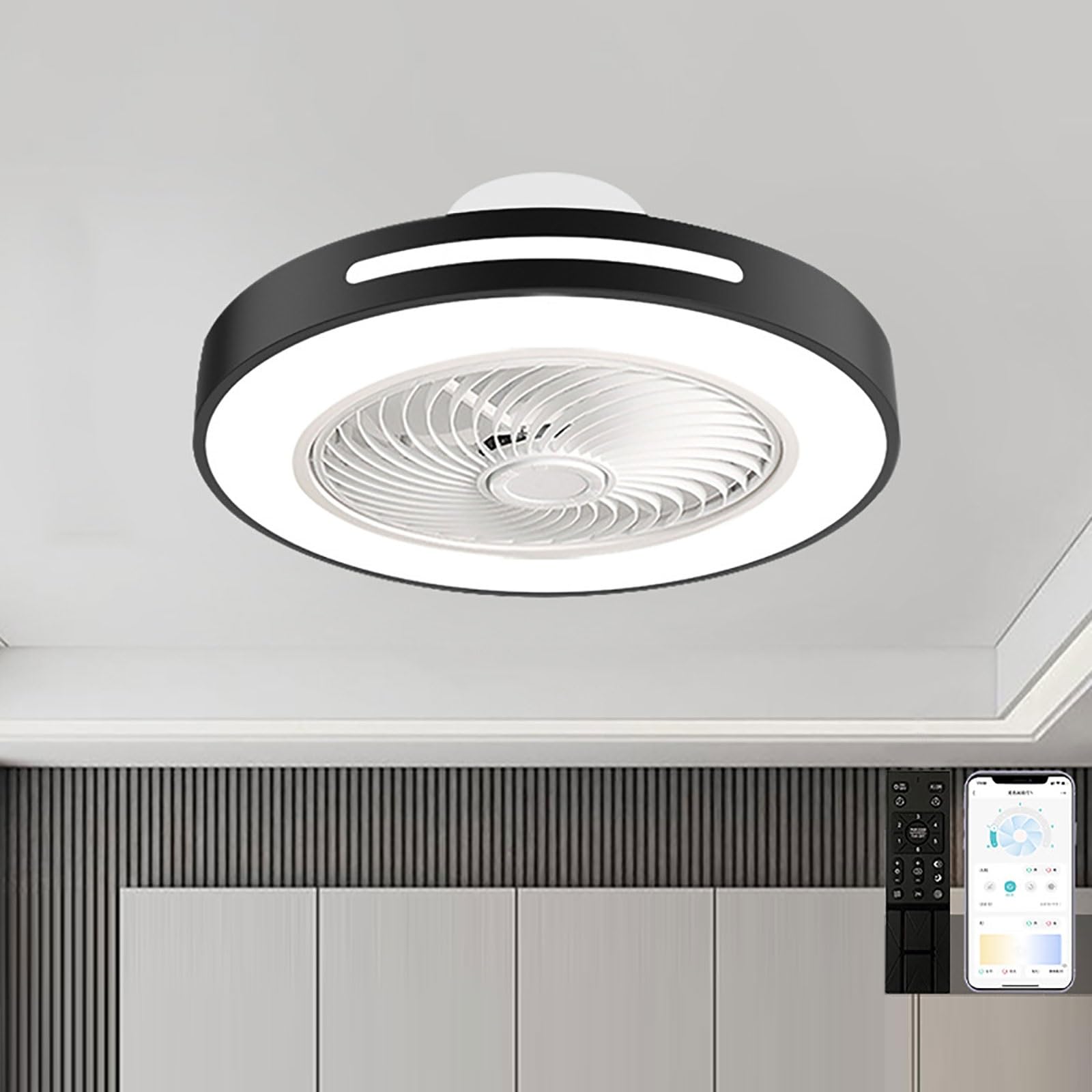 HXYSXHJUO 18IN/20IN Low Profile Ceiling Fans with Lights and Remote Modern Quiet Multiple Colors Available for Bedroom, Kitchen, Living Room(Black,50cm/20in)
