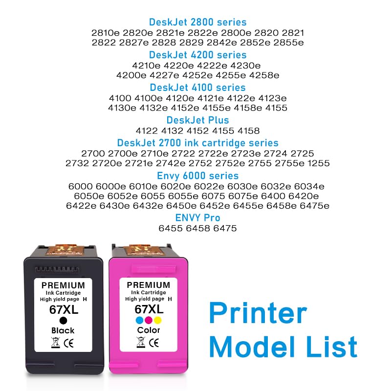 Image of 67XL Ink Black and Color Combo Pack Ink Cartridges Compatible for HP Ink 67