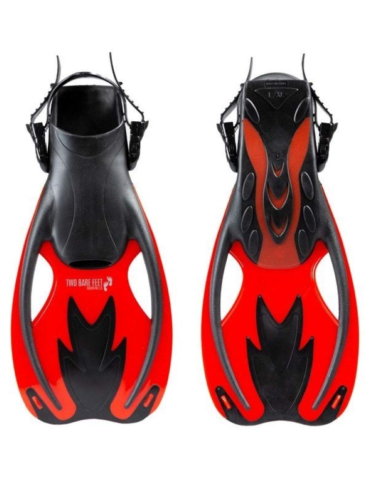 Two Bare Feet Kids Adjustable Diving Fins | Snorkeling & Swimming Flippers with Easy Adjustable Straps | Lightweight, Comfortable Design for Children’s Water Sports (Childs 9-13, Red)