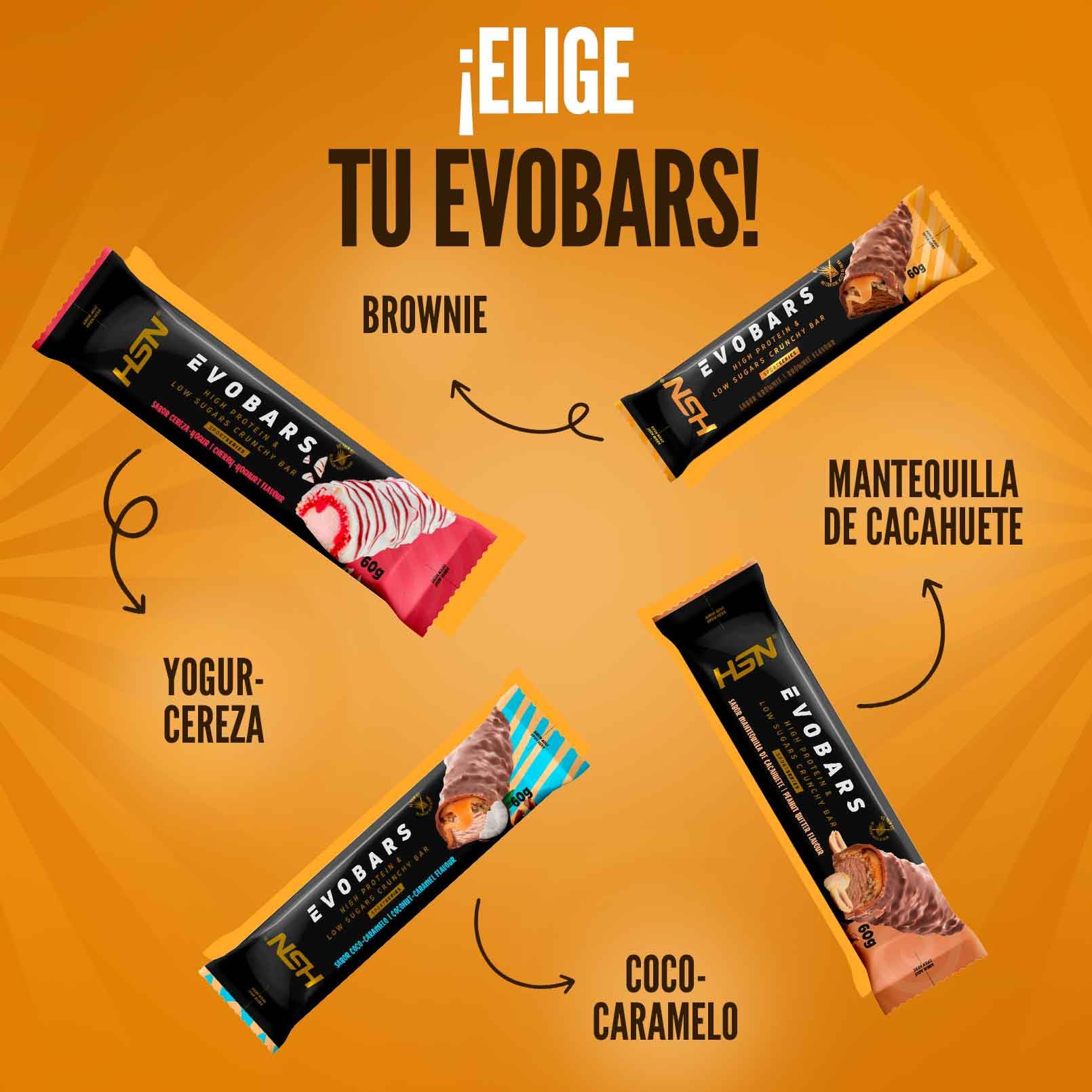 HSN Evobars Barritas de Proteínas 19g Proteína | Coco Caramelo - Pack 12x60g | Bajas en Azúcar y Sin Aceite de Palma | Snack Fitness Crujiente Alternativa a Batidos de Proteína
