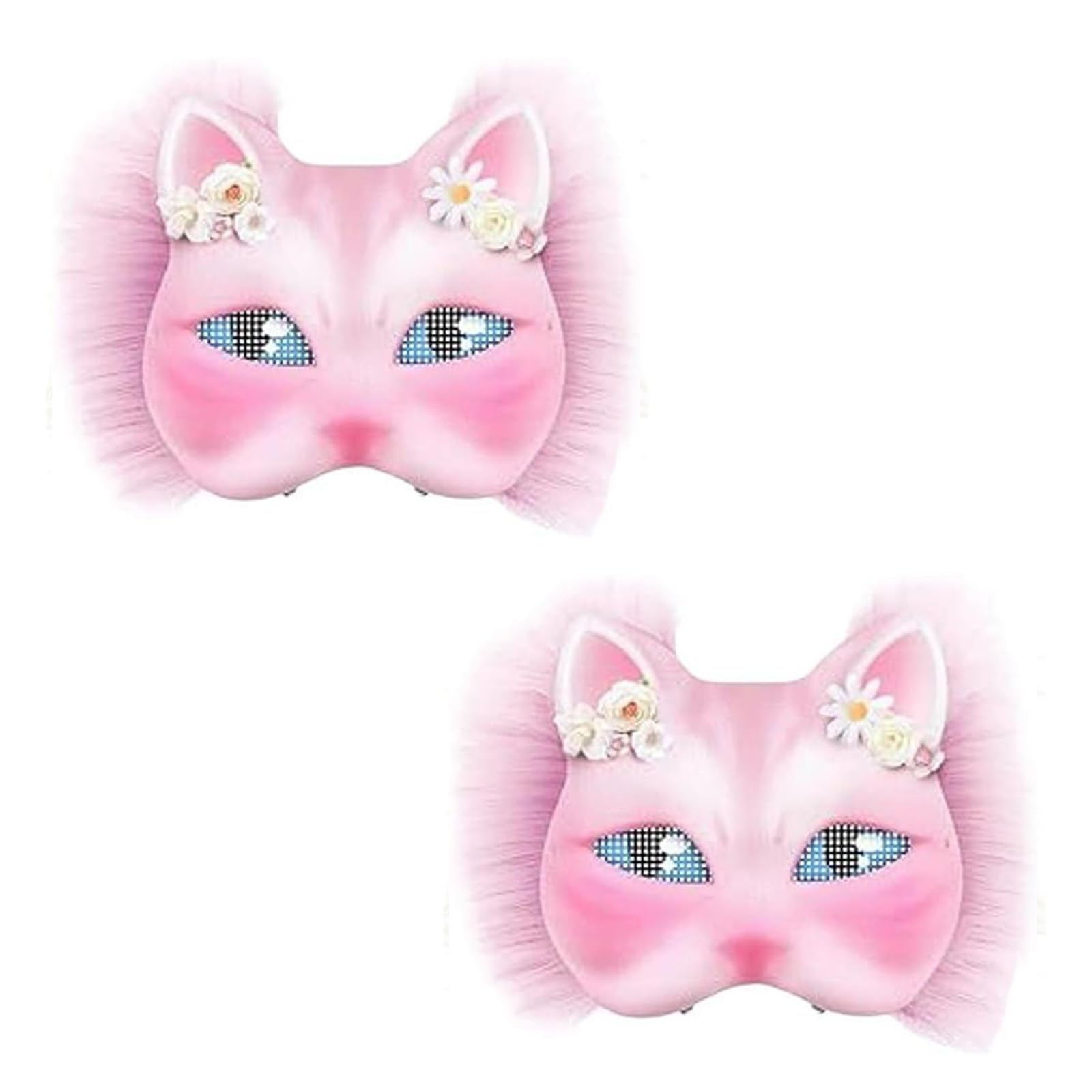 2set Therian Cat Mask Kit, Tiermaske mit realistischem Druck und Gummizug, Blank Foxcat Mask with Realistic and Eye Mesh,DIY Therian Maskmaking Kit,ideal für Tier Faschingskostüme zum Karneval (Pink)
