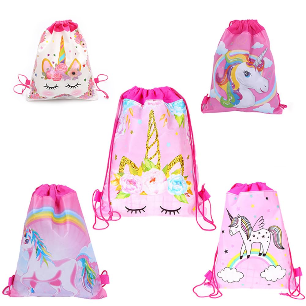 Unicorn Bag,15pcs/Set Unicorn Bags for Unicorn Party Supplies Drawstring Shoulder Backpack Bag Bulk for Girls Kids Children for Birthday Candy Baby Shower Unicorn Party Favors Gift (pink)