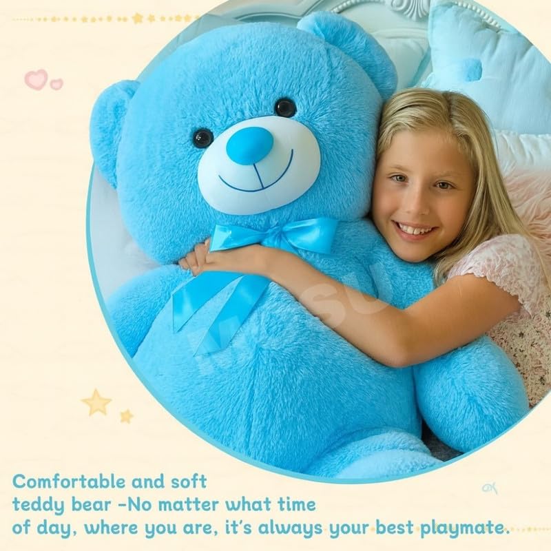Image of MOSU Giant 6 Feet Blue Teddy Bear | Soft Plush Big Stuffed Toy for Girlfriend, Boyfriend, Kids & Women | Valentine Huggable Bear (6 Feet)