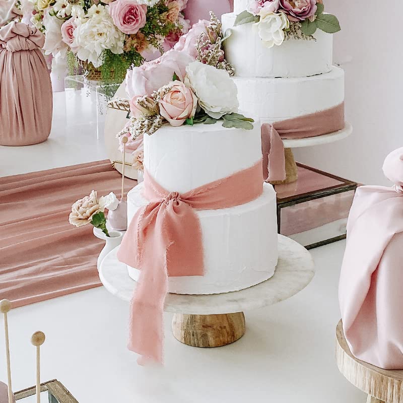 HREDZEO Chiffon Ribbon, 3 Rolls, Beige/Meat Pink/Pink, Wedding, 4 cm x 5 m, Modern, Unique Worn Edges, Handmade Tassel - Image 4