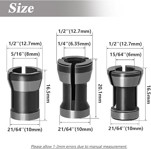 Miniatura 3 de Mesee 3 piezas Router Collet Chuck, 0.236 in 0.250 in 0.315 in Router Bit Collet Chuck Adaptador de sujeción para carpintería CNC grabado recortado